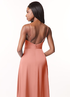 Azazie Brielle Bridesmaid Dresses Coral A-Line Cowl Spaghetti Straps Stretch Satin Dress image5
