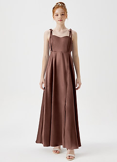 Azazie Rosey Junior Espresso A-Line Sweetheart Neckline Metallic Satin Dress image6