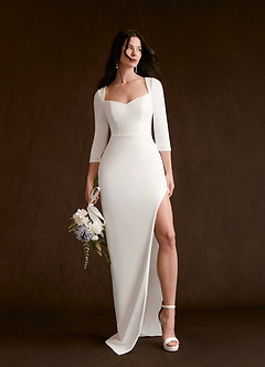 Azazie Khloe Wedding Dresses Sheath Sweetheart Neckline Stretch Crepe Floor-Length Dress image1
