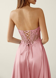 Zuri Powder Pink Satin Wrap Beaing Corset A-line Prom Dress image3
