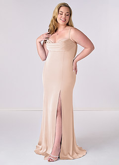 Barbie ♥ Azazie Robes de demoiselle d'honneur Robe Sirène en Satin extensible Corset Rose Pâle image9