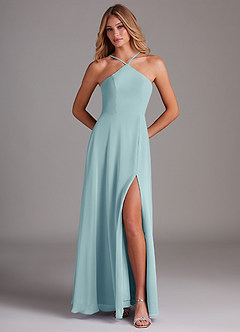 Azazie Bailey Bridesmaid Dresses Sea Glass A-Line Halter Side Slit Chiffon Dress image5