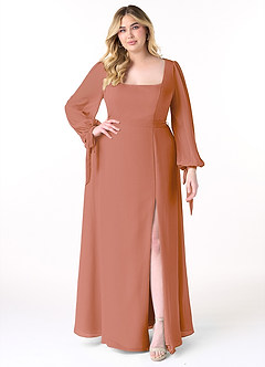 Azazie Leonia Bridesmaid Dresses MAI TAI A-Line Long Sleeve Chiffon Dress image8