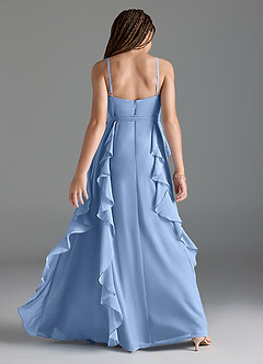 Azazie Peyton Steel Blue A-Line V-Neck Cascading Ruffles Chiffon Dress image5