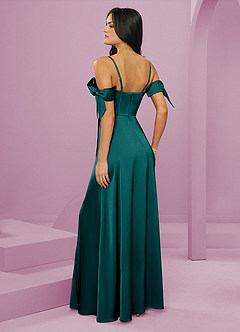 Barbie ♥ Azazie Bridesmaid Dresses Peacock A-Line Off the Shoulder Stretch Satin Dress image9