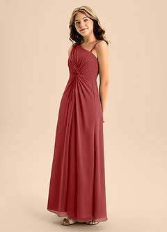 Azazie Brooke Junior Rust A-Line Side Slit Chiffon Dress image6