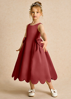 Azazie Macaroon Flower Girl Dresses Rust Ball-Gown Bow Matte Satin Dress image5