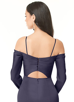 Azazie Hallie Bridesmaid Dresses Stormy Sheath Off-The-Shoulder Long Sleeve Stretch Satin Convertible Dress image8