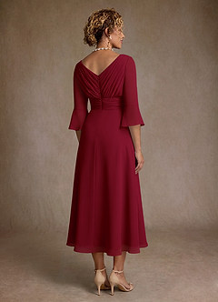 Azazie Aerynne 신부의 어머니 드레스 A라인 주름진 쉬폰 티 길이 드레스 image2