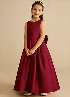 Azazie Cailee Flower Girl Dresses Burgundy Ball-Gown Pleated Matte Satin Dress image4