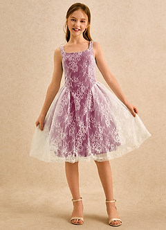 Azazie Cubbie Girls Formal Flower Girl Dresses Mulberry A-Line Lace Dress image4