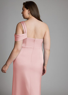 Azazie Wynter Bridesmaid Dresses Powder Pink Sheath One Shoulder Stretch Satin Dress image11