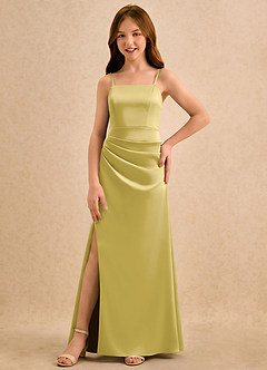 Azazie Cannoli Girls Formal Flower Girl Dresses Canary A-Line Pleated Stretch Satin Dress image5