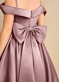 Azazie Favia Flower Girl Dresses Dusty Rose A-Line Off the Shoulder Matte Satin Dress image7