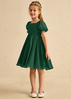 Azazie Jolie Blumenmädchenkleider A-Linie mit ärmel Chiffon Kleid Dunkelgrün image5