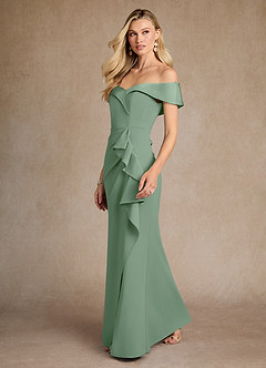 Azazie Laredo Abiti per la Madre della Sposa Abito Sirena in Crepe Elasticizzato a Spalla Scoperta Matcha image2