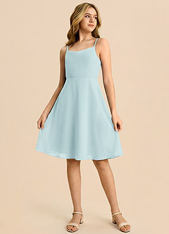 Azazie Shale Junior Sea Glass A-Line Bow Chiffon Dress image4