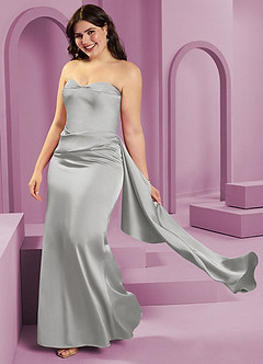 Barbie ♥ Azazie Bridesmaid Dresses Silver Sheath Strapless Stretch Satin Convertible Dress image6