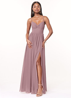 Azazie Zeya Bridesmaid Dresses Dusty Rose A-Line V-Neck Pleated Chiffon Dress image1