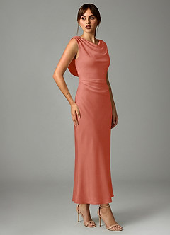 Azazie Kieryn Robes de demoiselle d'honneur Robe Sirène en Satin extensible Plissée Rose Saumon image4