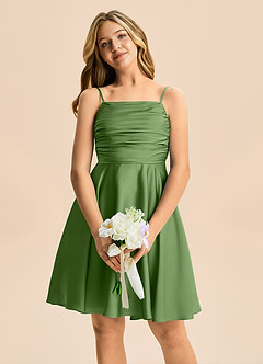 Azazie Miko Junior Basil A-Line Pleated Stretch Satin Dress image6