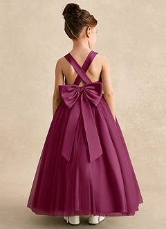 Azazie Peanut Robe Demoiselle D'honneur Fillette Robe Trapèze en Tulle Bretelle Mûre image1