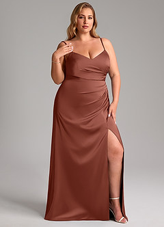 Azazie Azuree Bridesmaid Dresses Auburn A-Line Pleated Stretch Satin Dress image13