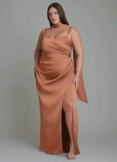 Azazie Calandra Bridesmaid Dresses Bronzer Sheath Pleated Stretch Satin Dress image6