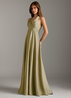 Azazie Tessie Bridesmaid Dresses Moss Green A-Line Pleated Stretch Satin Dress image5
