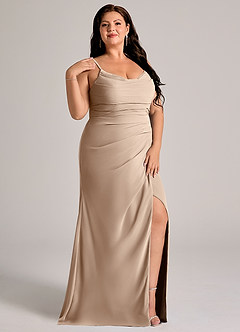 Azazie Deandra Brudtärnklänningar Klä av Sjöjungfru i Chiffong Plisserad Taupe image11