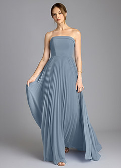 Azazie Mariana Vestidos de damas de honor Vestido de Azul Polvoriento de Gasa de Corte en A con Sin tirantes image1