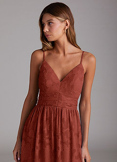Azazie Nathalia Bridesmaid Dresses Terracotta A-Line Bow Floral Burnout Dress image5