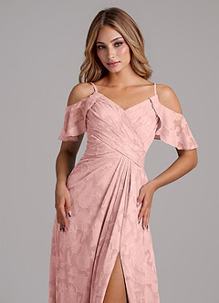 Azazie Dakota Robes de demoiselle d'honneur Robe Trapèze en Blumen-Burnout Épaule décolletée Rose Poudré image3