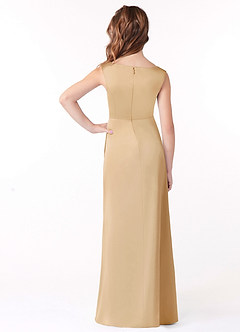 Azazie Sadia Junior Gold A-Line Pleated Stretch Satin Dress image3