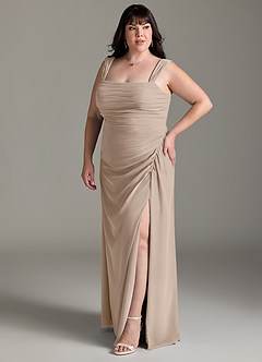 Azazie Jesaphine Bridesmaid Dresses Taupe Sheath Bow Chiffon Dress image11