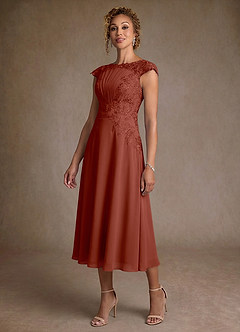 Azazie Crista Suknie dla Matki Panny Młodej Linia A Koronka Szyfon Długość herbaty Sukienka image4