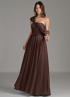 Azazie Nyah Bridesmaid Dresses Ganache A-Line Off the Shoulder Chiffon Dress image5