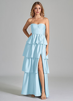 Azazie Faye Bridesmaid Dresses Sky Blue A-Line Ruched Stretch Satin Dress image3