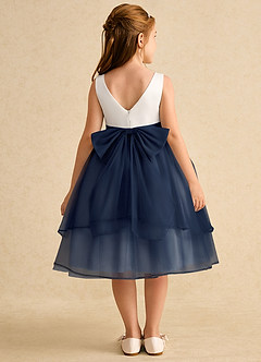 Azazie Rene Flower Girl Dresses Ivory Dark Navy A-Line Bow Tulle Dress image2