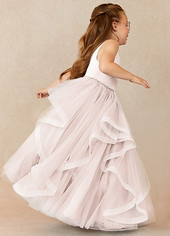 Azazie Sofia Robe Demoiselle D'honneur Fillette Robe Trapèze en Tulle Perlé Rose Pétale image3