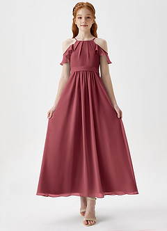 Azazie Chaya Junior Merlot A-Line Off the Shoulder Chiffon Dress image4
