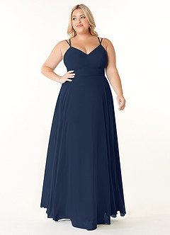 Azazie Janine Bridesmaid Dresses Dark Navy A-Line V-Neck Chiffon Dress image6