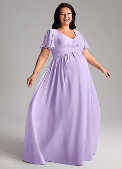 Azazie Verna Brautjungfernkleider für Schwangere A-Linie V-Hals Gerüscht Chiffon Bodenlänge Kleid image9
