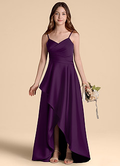 Azazie Prisha Junior A-Linie Plissee Stretch-Satin Kleid Traube image7