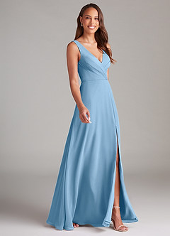 Azazie Nelly Bridesmaid Dresses Steel Blue A-Line Pleated Chiffon Dress image3