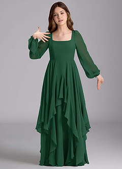 Azazie Clara Junior Robe Trapèze en Mousseline de soie Blouson Vert Foncé image6