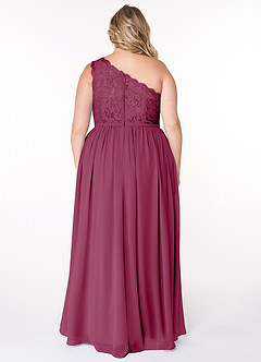 Azazie Demi Brautjungfernkleider A-Linie One-Shoulder Chiffon Kleid Maulbeerrot image12