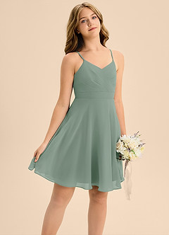 Azazie Avelina Junior Silver Sage A-Line Pleated Chiffon Dress image5