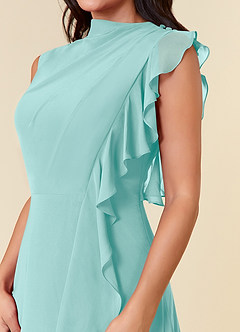 Azazie Narine Mother of the Bride Dresses Aqua A-Line High Neckline Pleated Chiffon Dress image5