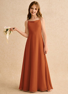 Azazie Jaella Girls Formal Robe Demoiselle D'honneur Fillette Robe Trapèze en Mousseline de soie Plissé Cannelle image2